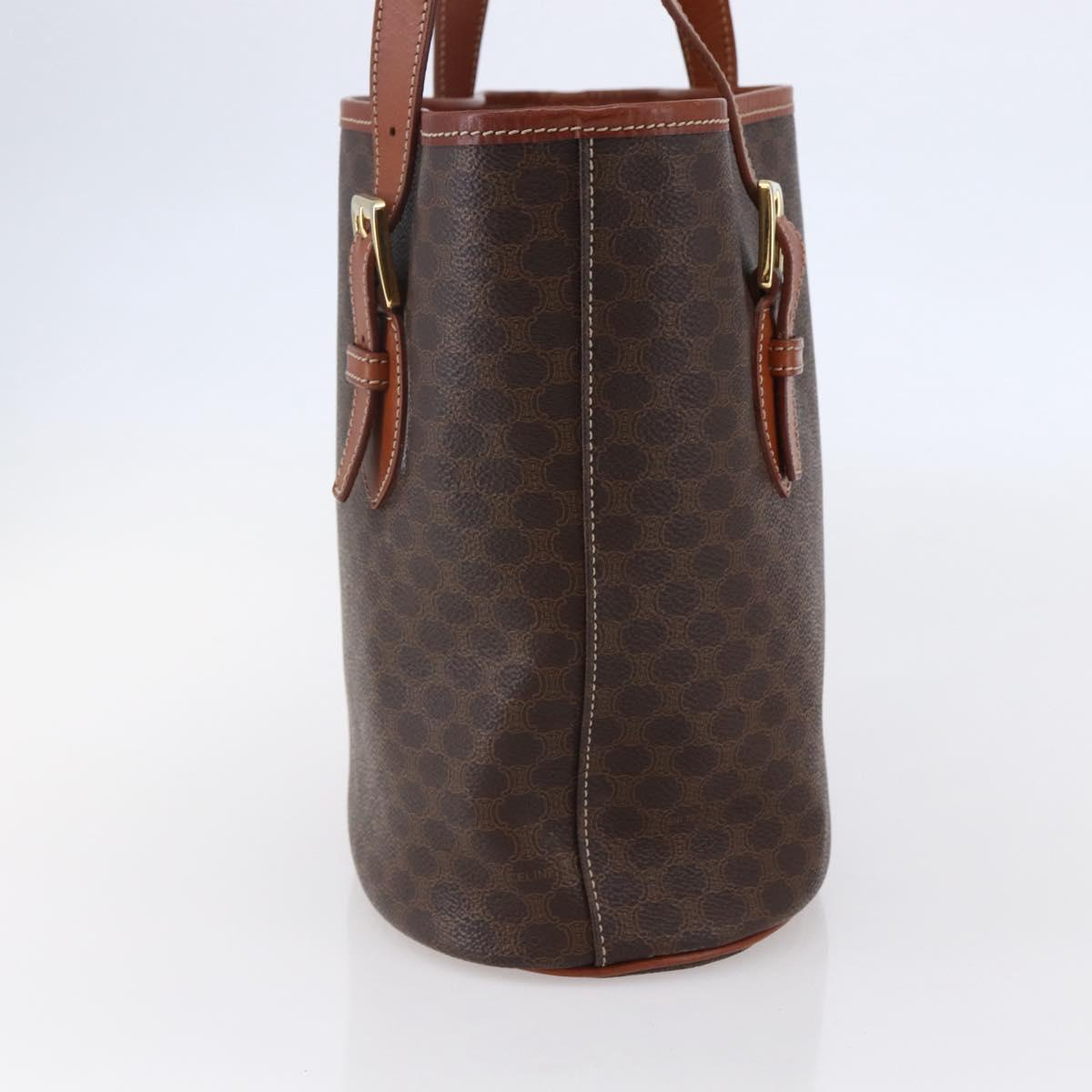 CELINE Macadam Canvas Tote Bag PVC Leather Brown Gold Auth 147637