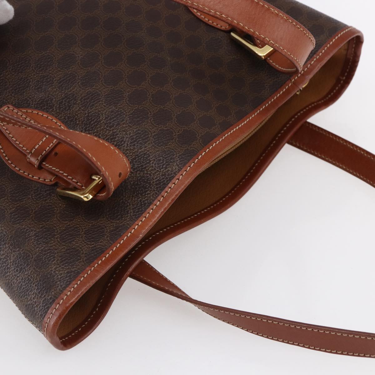 CELINE Macadam Canvas Tote Bag PVC Leather Brown Gold Auth 147637