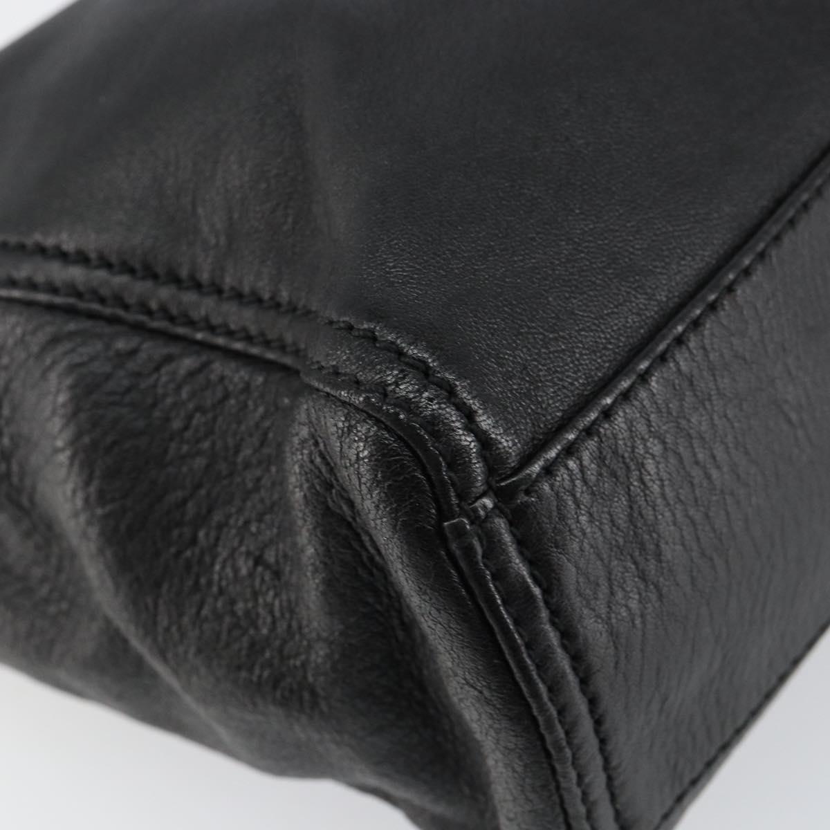 FENDI Hand Bag Leather Black Silver Auth 147641