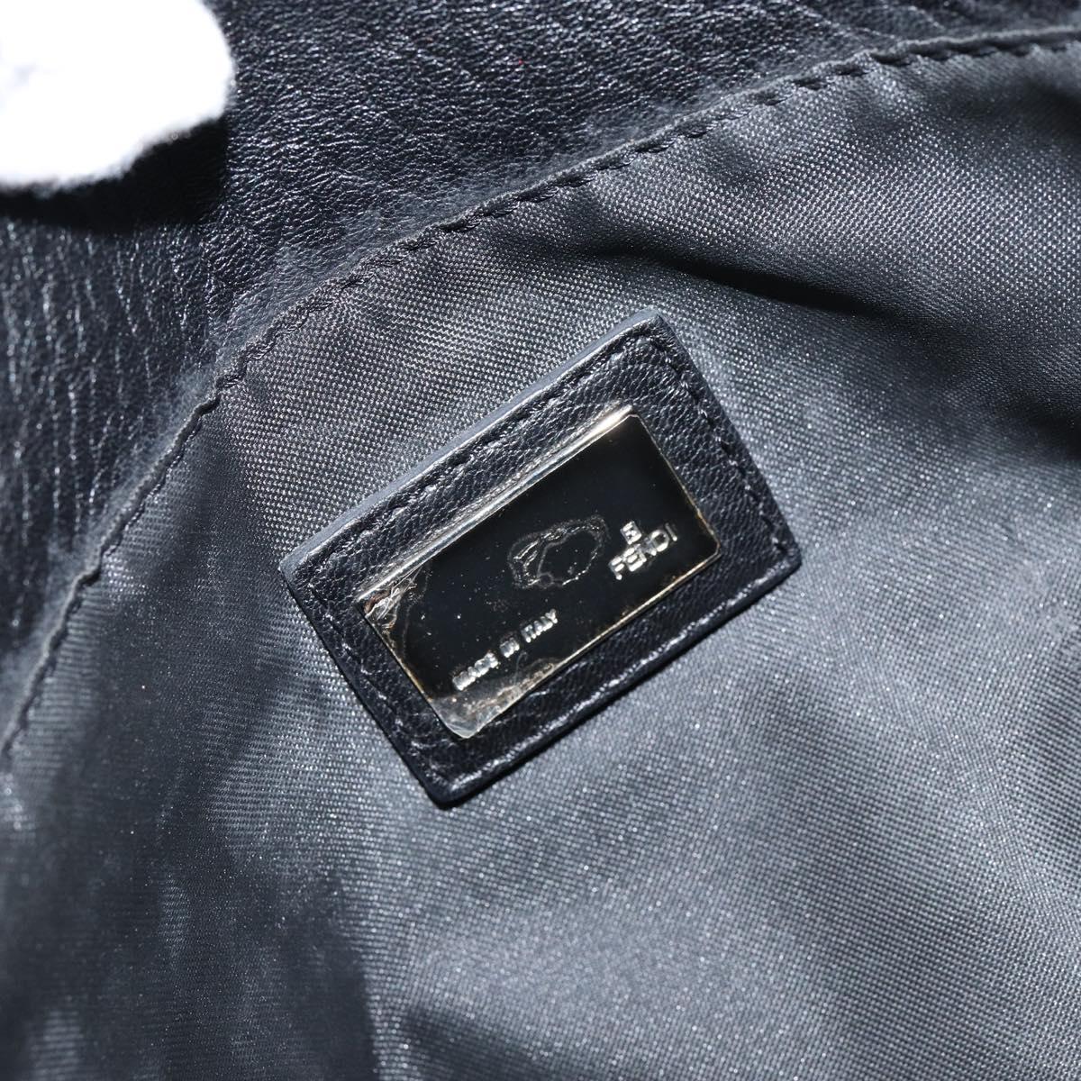 FENDI Hand Bag Leather Black Silver Auth 147641
