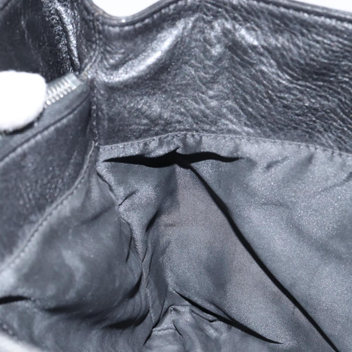 FENDI Hand Bag Leather Black Silver Auth 147641