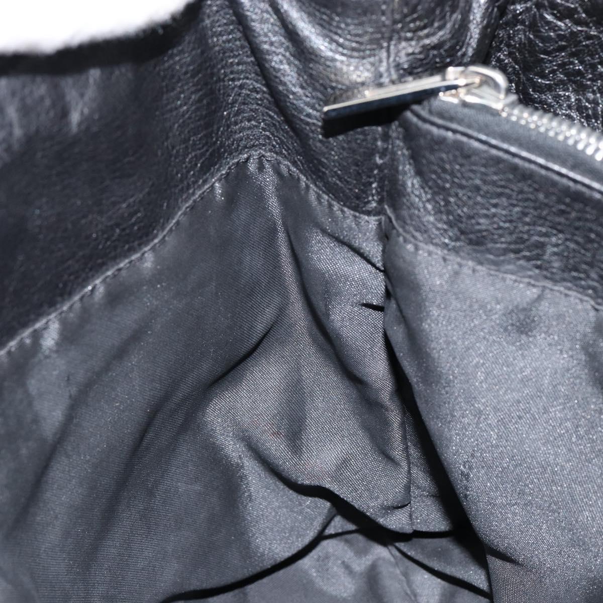 FENDI Hand Bag Leather Black Silver Auth 147641