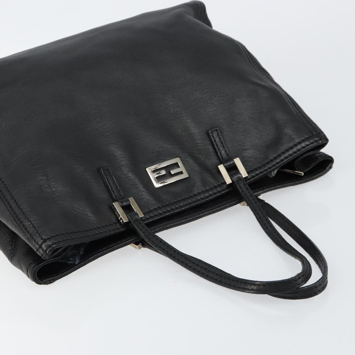 FENDI Hand Bag Leather Black Silver Auth 147641