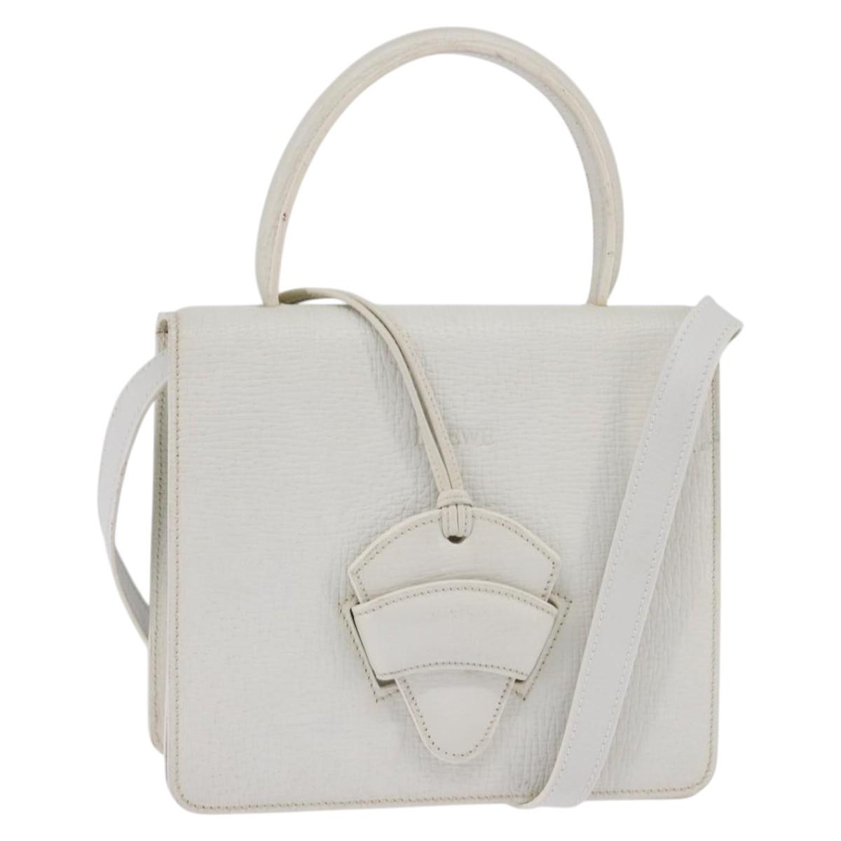 LOEWE Barcelona Hand Bag Leather 2way White Gold Auth 147666