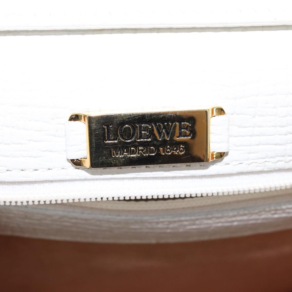 LOEWE Barcelona Hand Bag Leather 2way White Gold Auth 147666