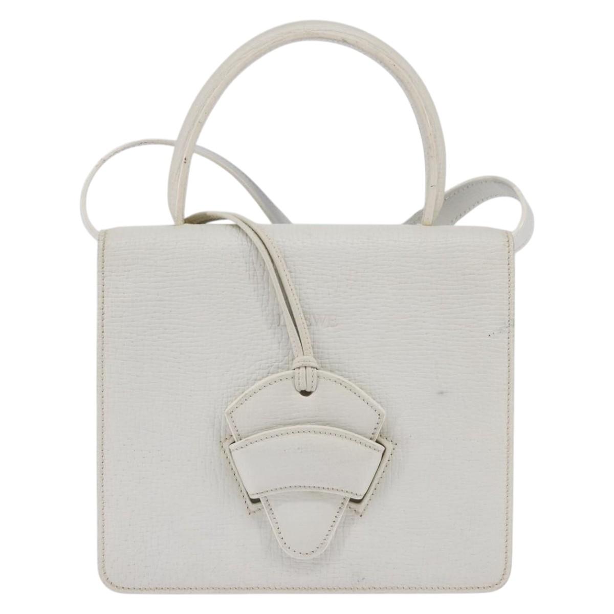 LOEWE Barcelona Hand Bag Leather 2way White Gold Auth 147666