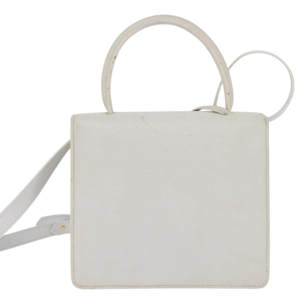LOEWE Barcelona Hand Bag Leather 2way White Gold Auth 147666
