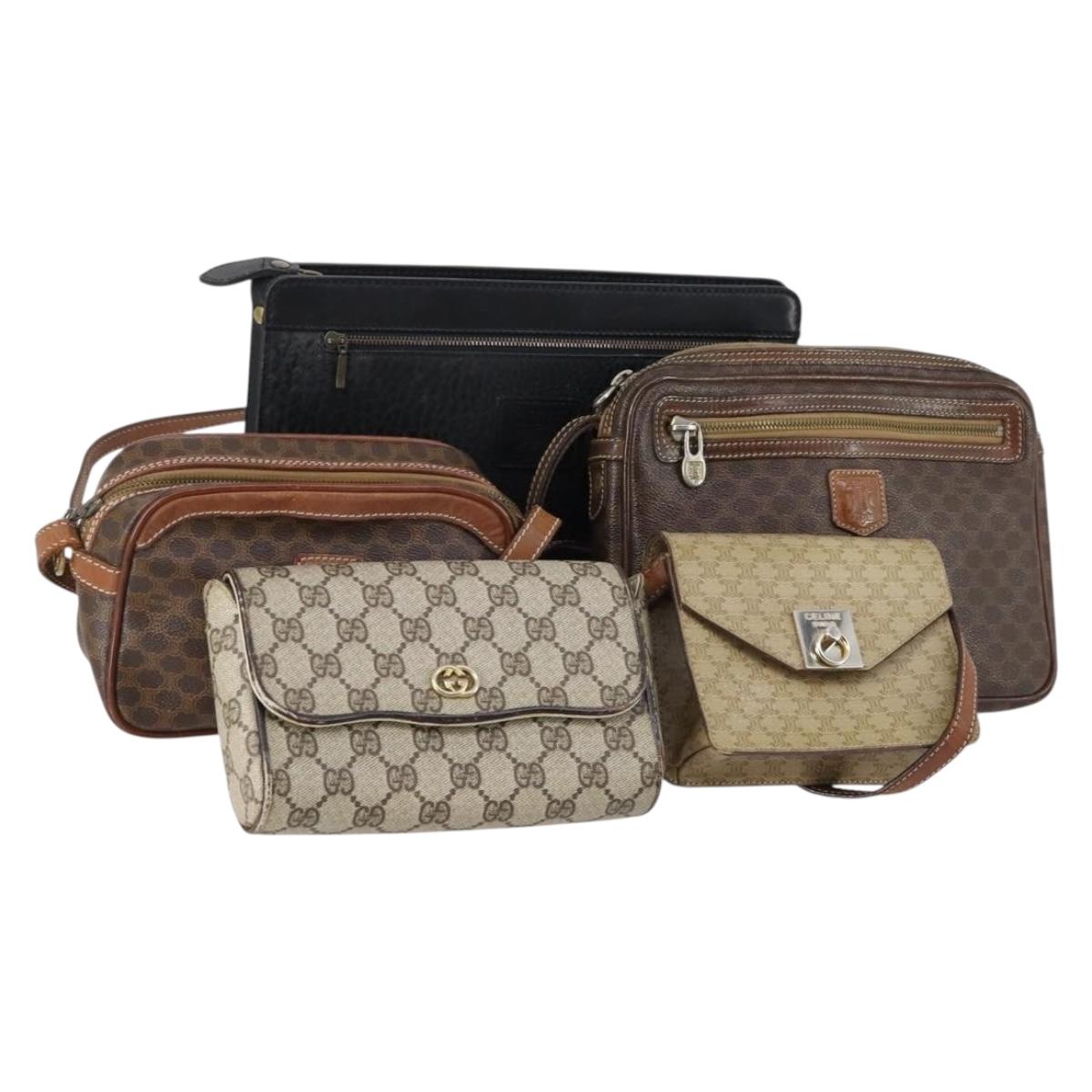 CELINE Gucci Burberrys Macadam Canvas Bag PVC Leather 5Set Black Auth 147669