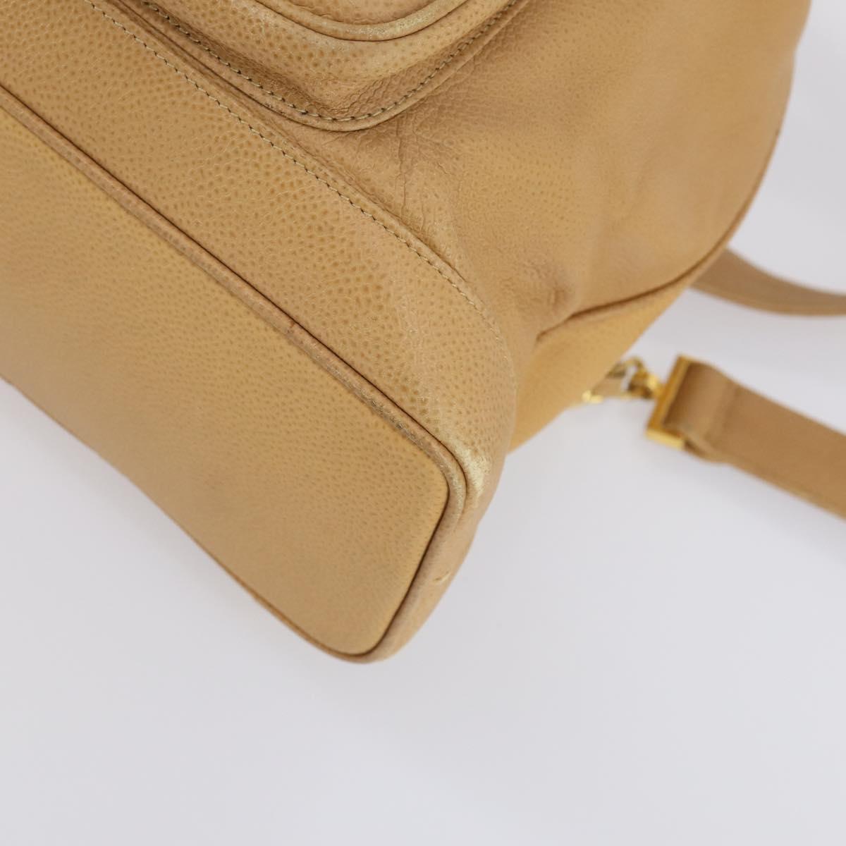 CHANEL Backpack Caviar Skin Beige Gold CC Auth 147672