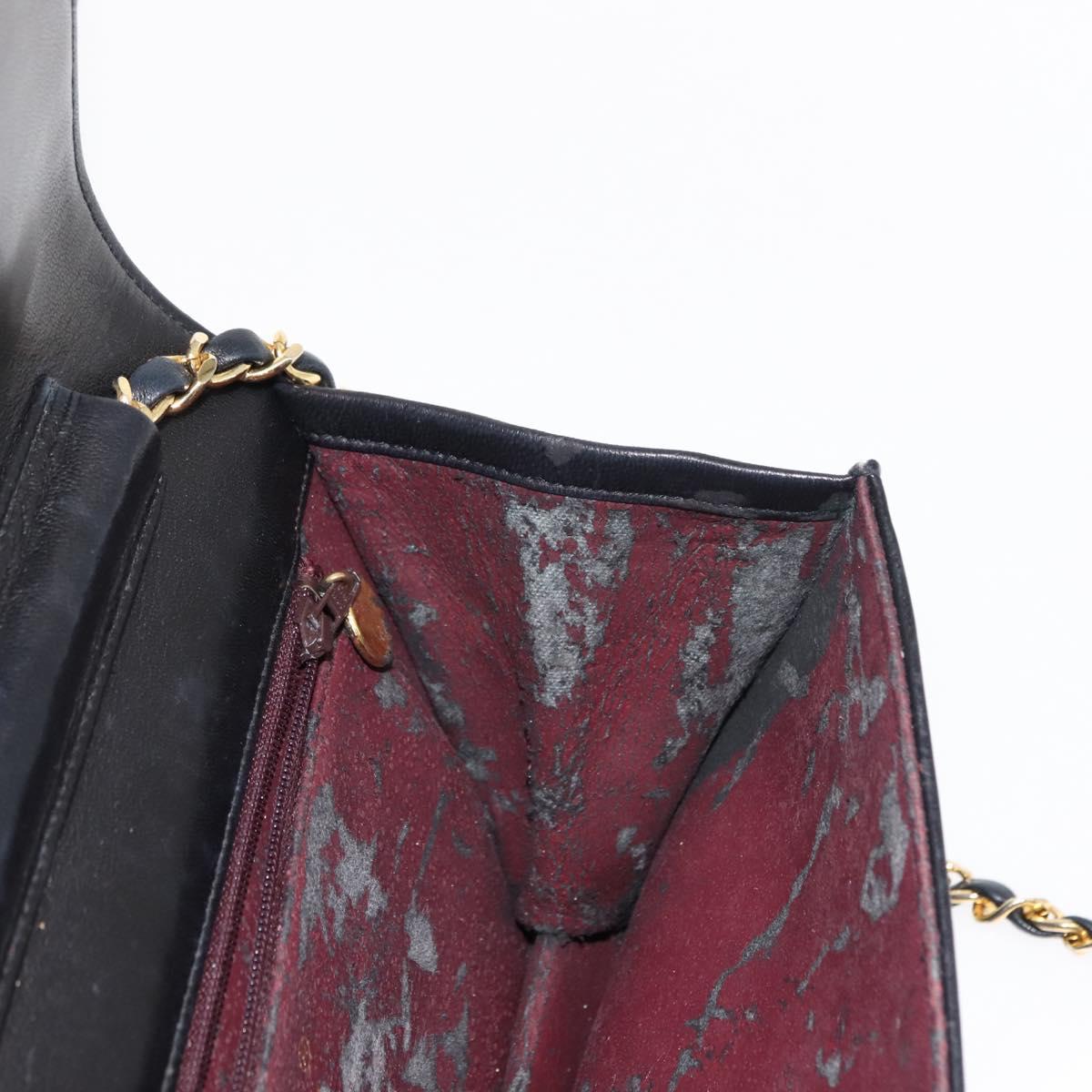 CHANEL Matelasse Chain Shoulder Bag Lamb Skin Black Gold CC Auth 147673