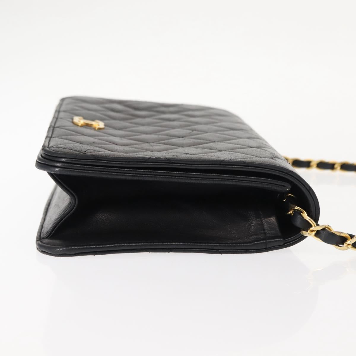 CHANEL Matelasse Chain Shoulder Bag Lamb Skin Black Gold CC Auth 147673
