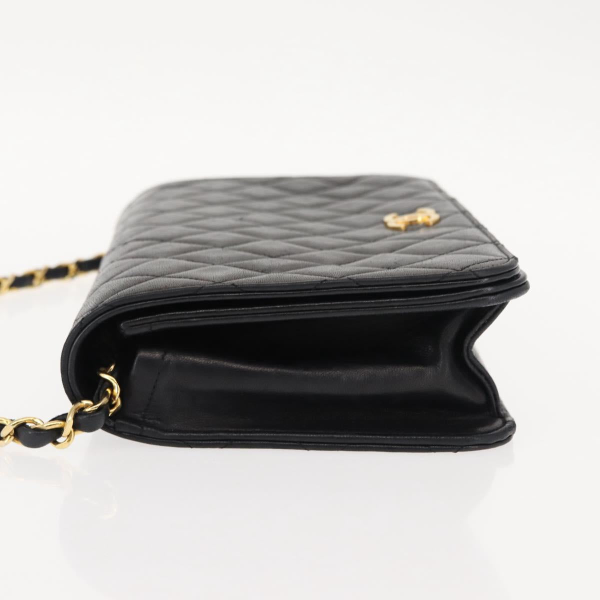CHANEL Matelasse Chain Shoulder Bag Lamb Skin Black Gold CC Auth 147673