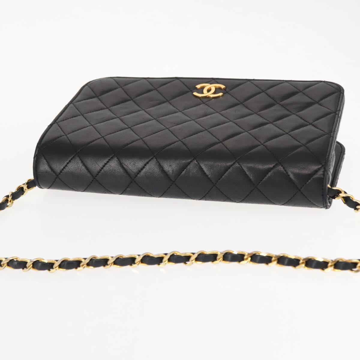 CHANEL Matelasse Chain Shoulder Bag Lamb Skin Black Gold CC Auth 147673