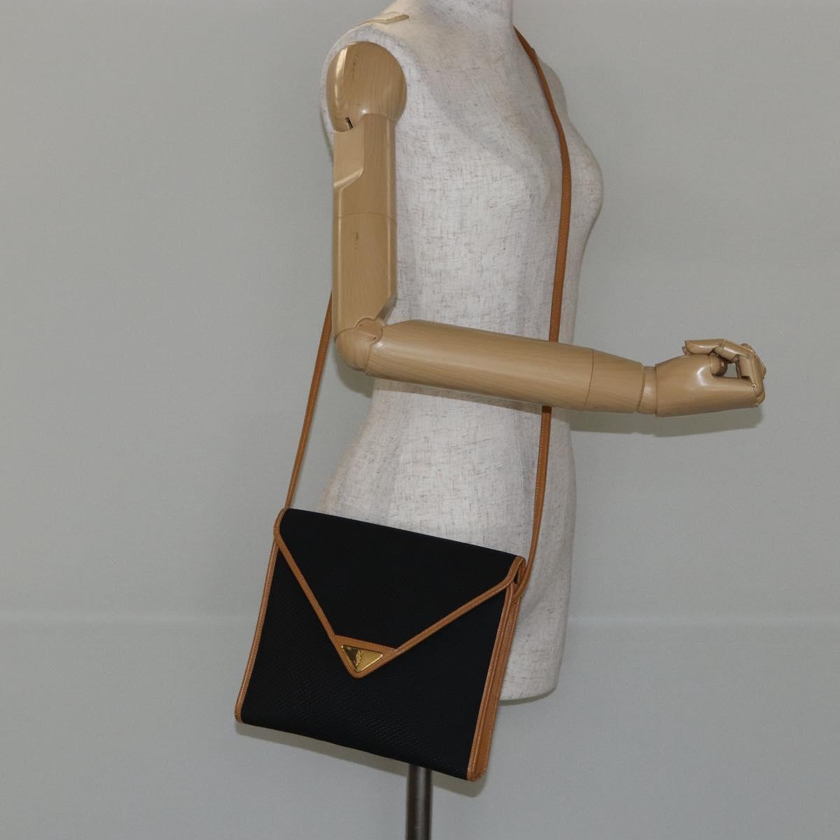 SAINT LAURENT Shoulder Bag PVC Black Gold Auth 147681