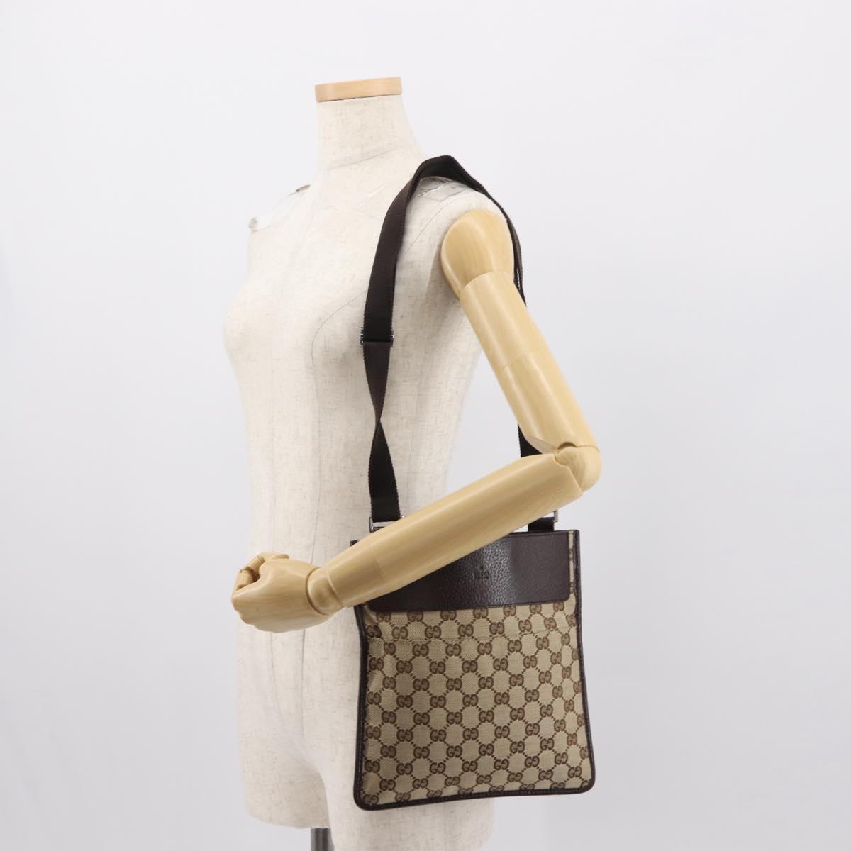 GUCCI GG Canvas Shoulder Bag Beige Silver 27639 Auth 147682