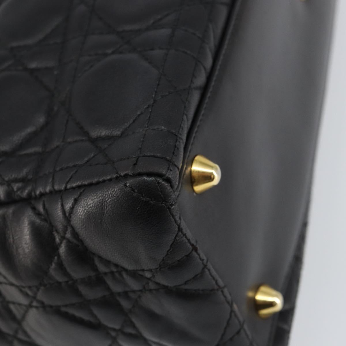 Christian Dior Lady Dior Canage Hand Bag Lamb Skin Black Auth 147686