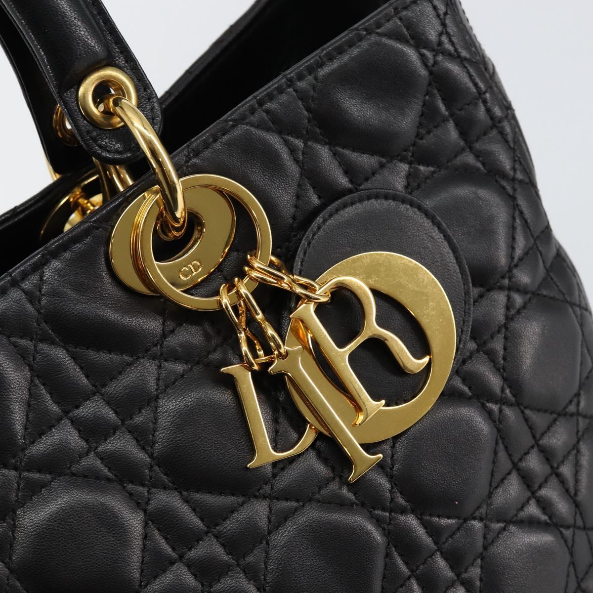Christian Dior Lady Dior Canage Hand Bag Lamb Skin Black Auth 147686
