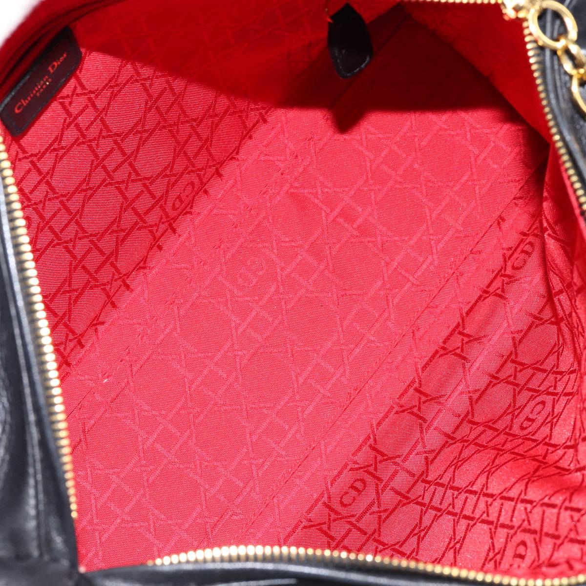 Christian Dior Lady Dior Canage Hand Bag Lamb Skin Black Auth 147686