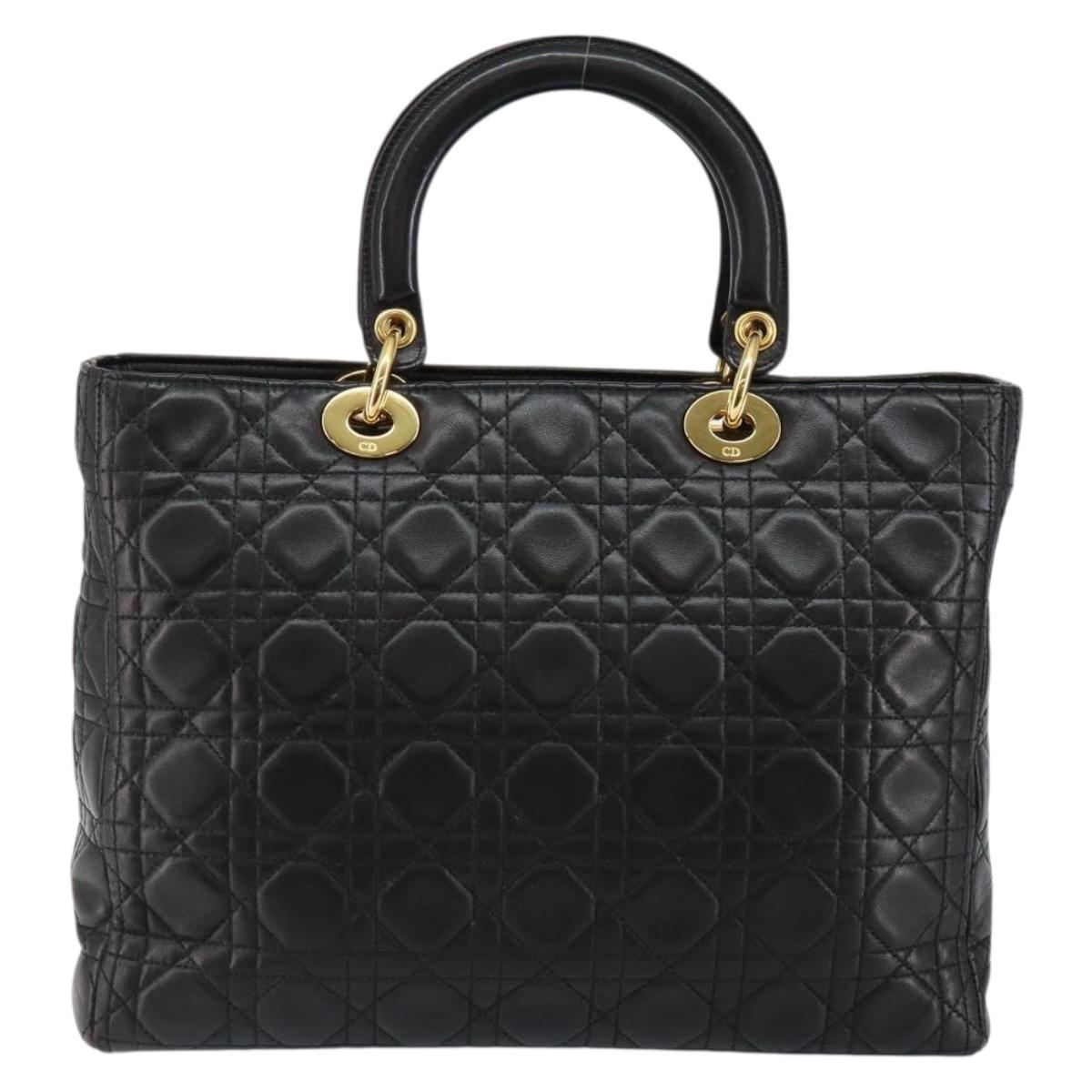 Christian Dior Lady Dior Canage Hand Bag Lamb Skin Black Auth 147686