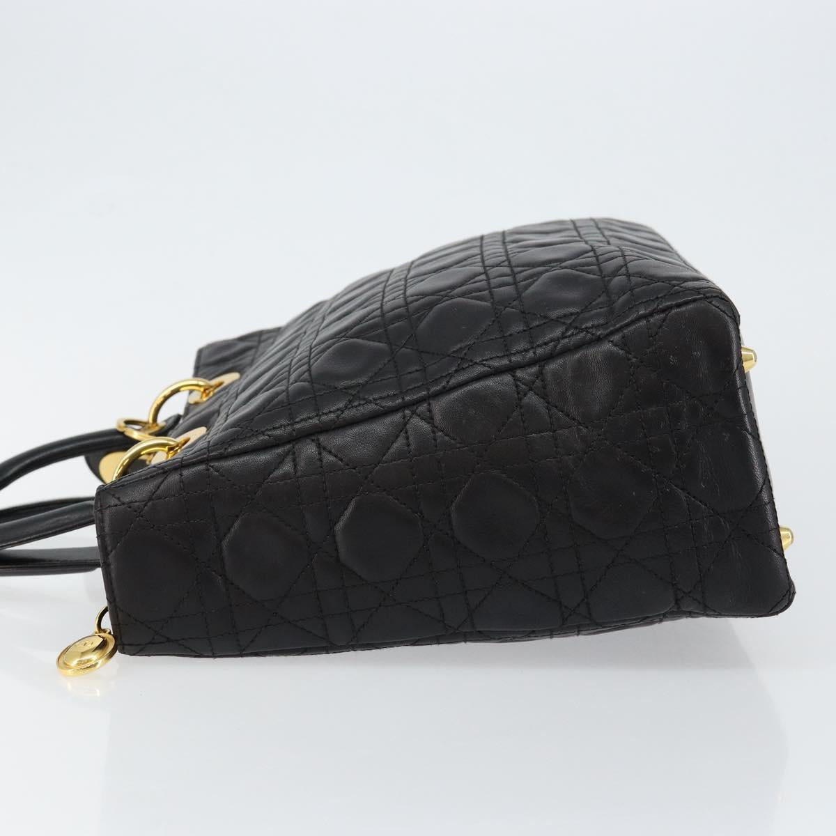 Christian Dior Lady Dior Canage Hand Bag Lamb Skin Black Auth 147686