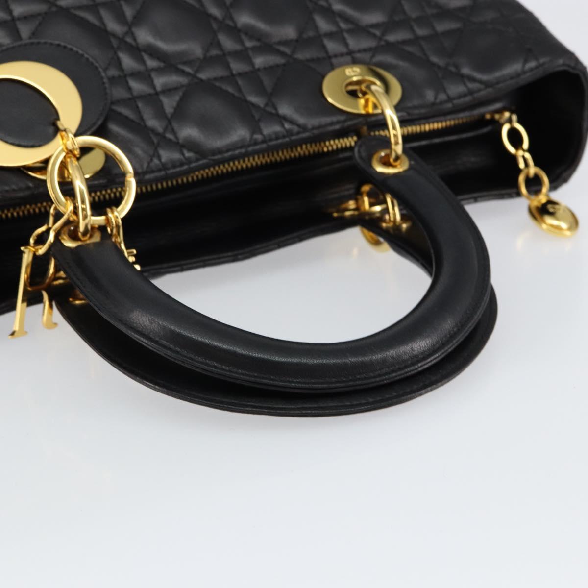 Christian Dior Lady Dior Canage Hand Bag Lamb Skin Black Auth 147686