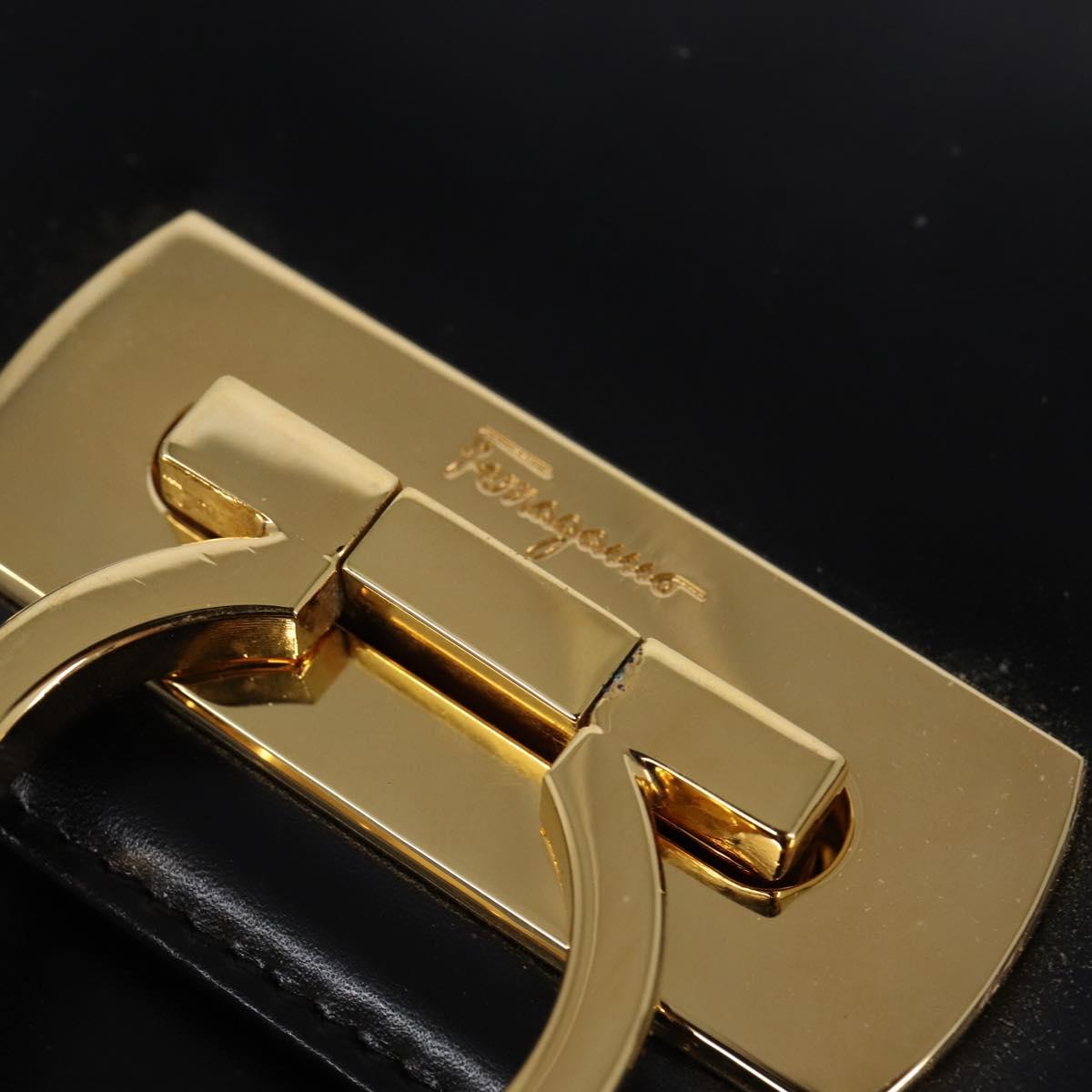 Salvatore Ferragamo Gancini Hand Bag Leather 2way Black Gold Auth 147713