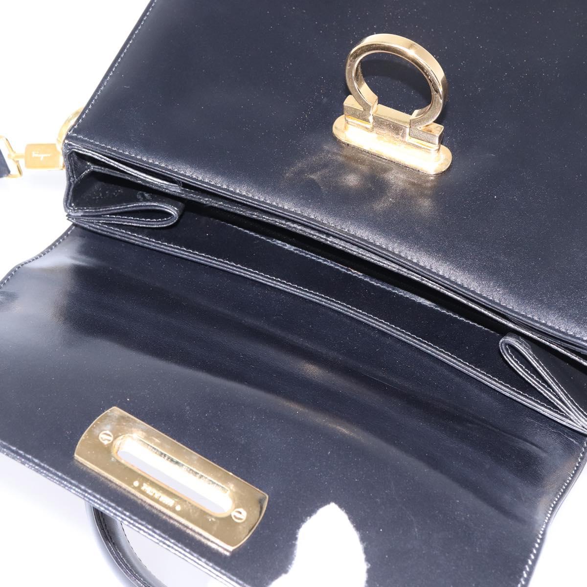 Salvatore Ferragamo Gancini Hand Bag Leather 2way Black Gold Auth 147713