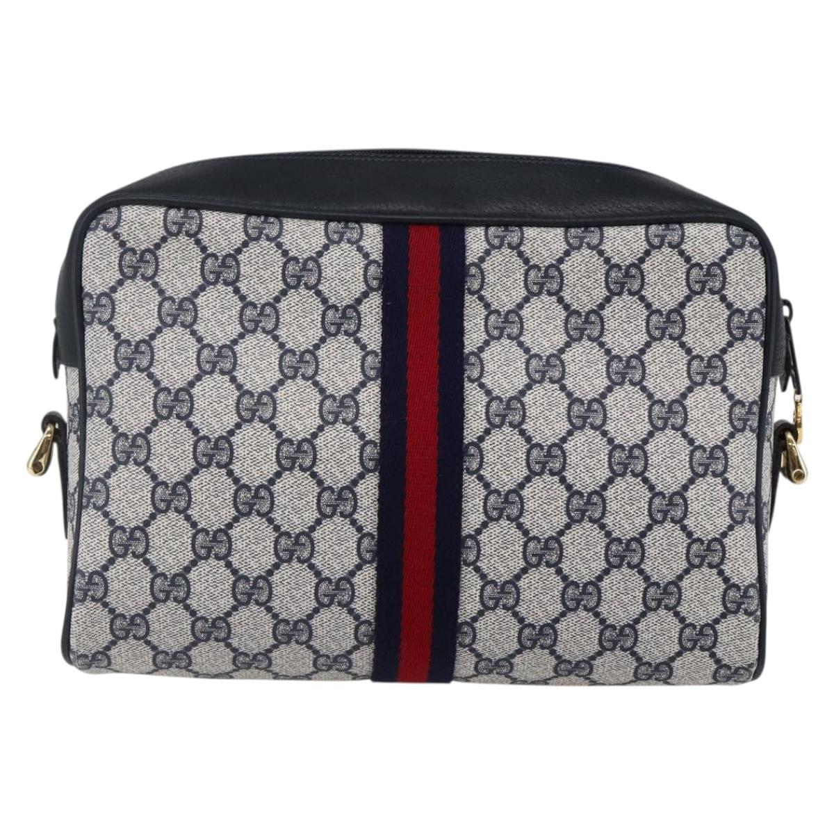 GUCCI GG Supreme Sherry Line Shoulder Bag PVC Navy Gold 72 001 4071 Auth 147721