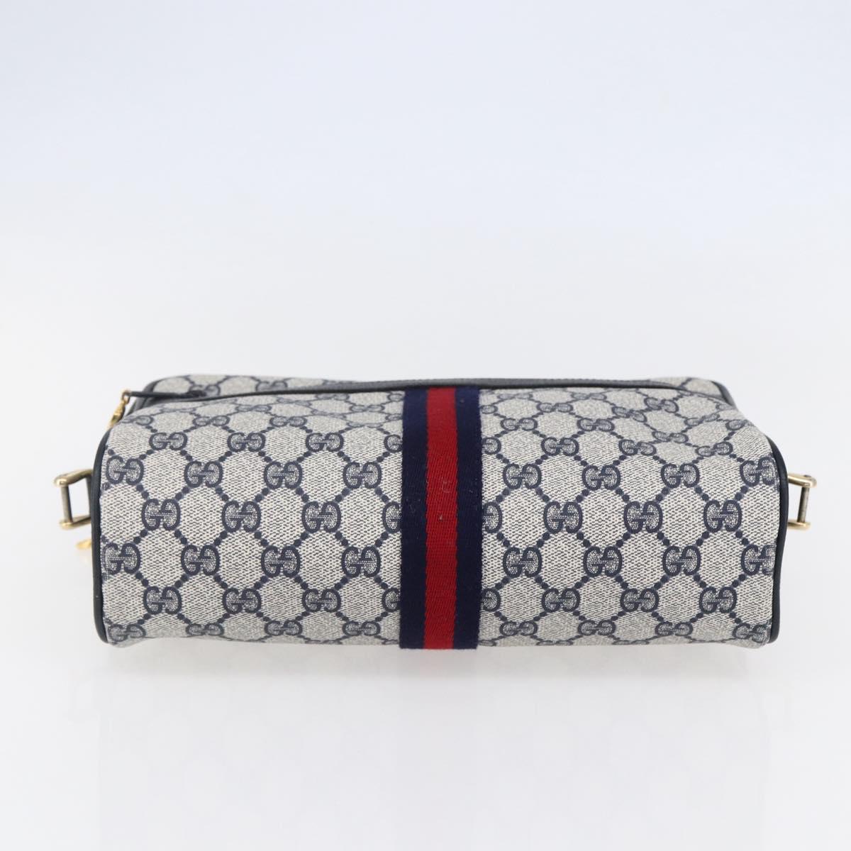 GUCCI GG Supreme Sherry Line Shoulder Bag PVC Navy Gold 72 001 4071 Auth 147721