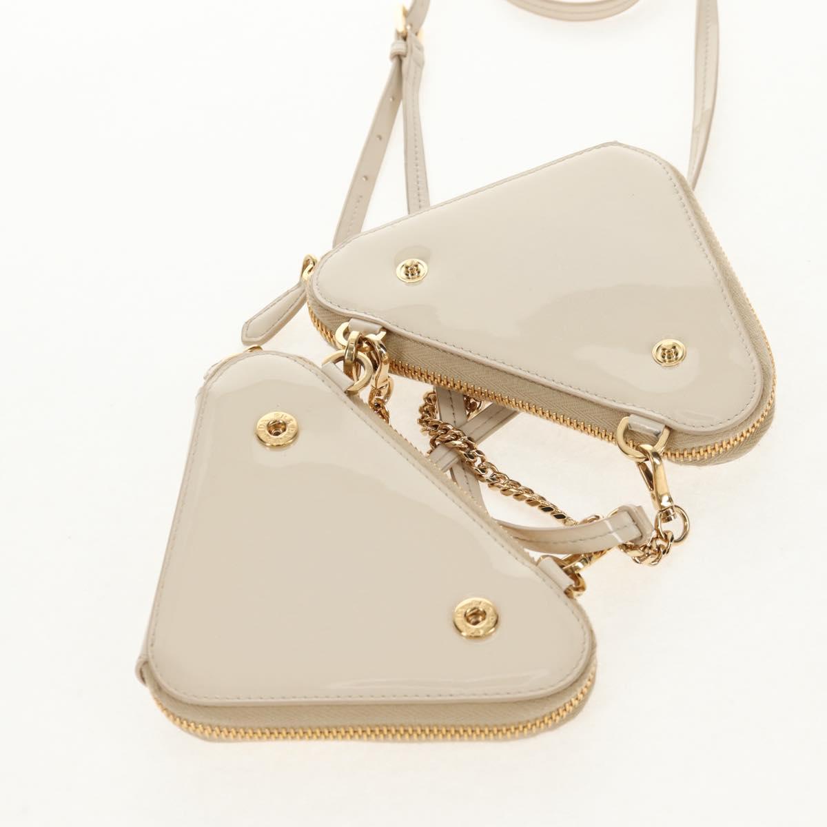 PRADA Triangle Mini Pouch Enamel 2way Ivory Gold 1NR015 Auth 147726M