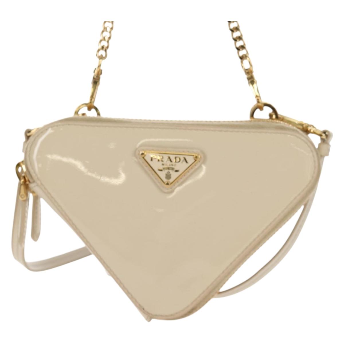 PRADA Triangle Mini Pouch Enamel 2way Ivory Gold 1NR015 Auth 147726M