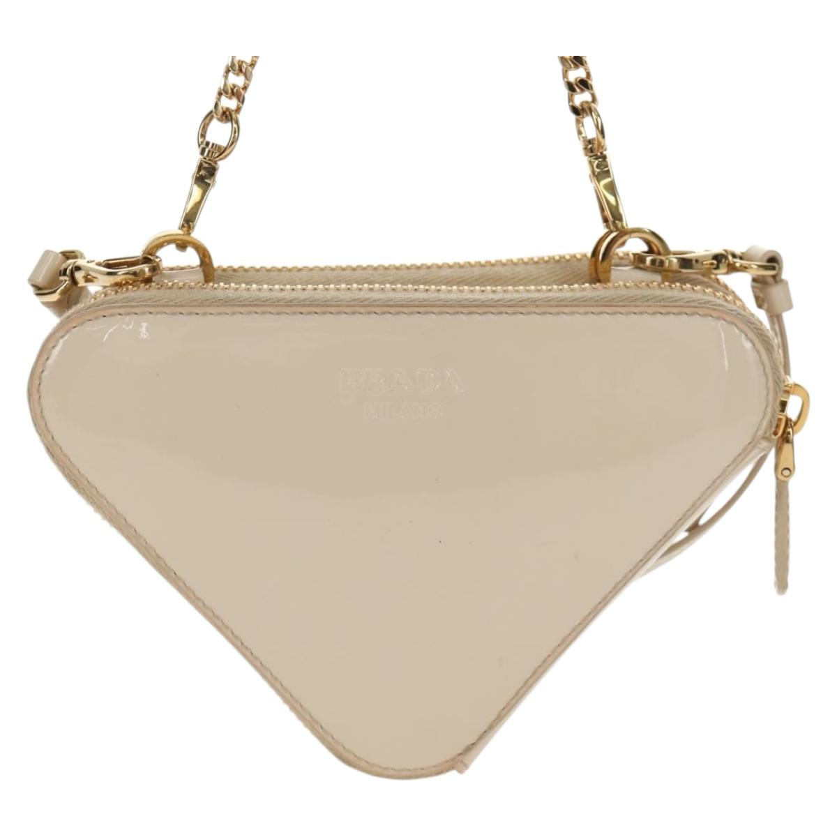 PRADA Triangle Mini Pouch Enamel 2way Ivory Gold 1NR015 Auth 147726M