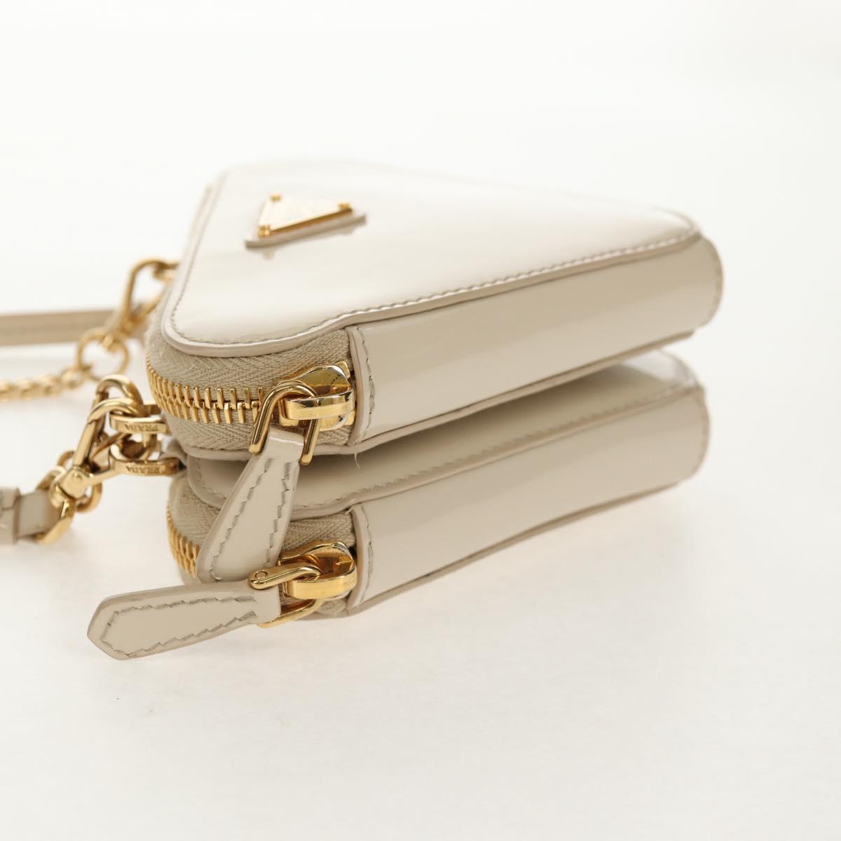 PRADA Triangle Mini Pouch Enamel 2way Ivory Gold 1NR015 Auth 147726M