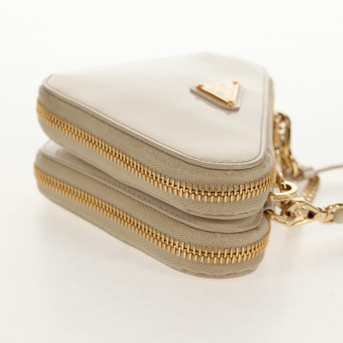 PRADA Triangle Mini Pouch Enamel 2way Ivory Gold 1NR015 Auth 147726M