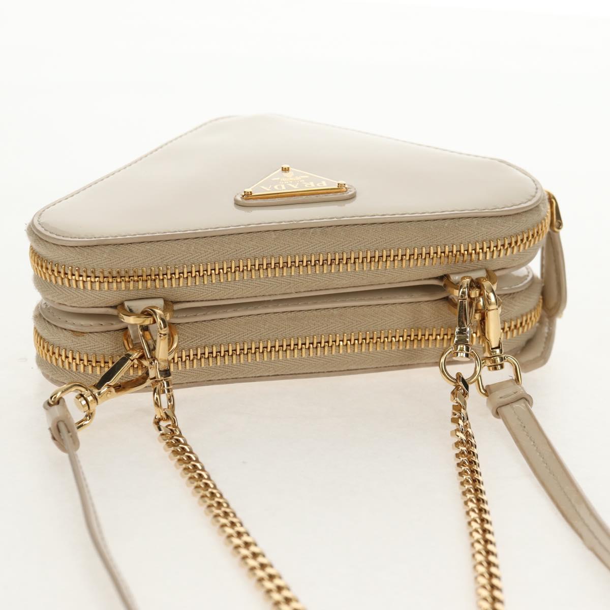 PRADA Triangle Mini Pouch Enamel 2way Ivory Gold 1NR015 Auth 147726M