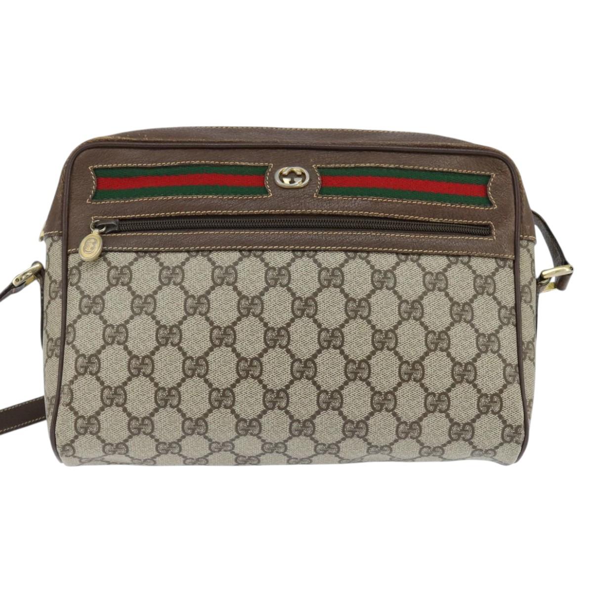 GUCCI GG Supreme Web Sherry Line Bag PVC Beige Gold 40 02 088 Auth 147770