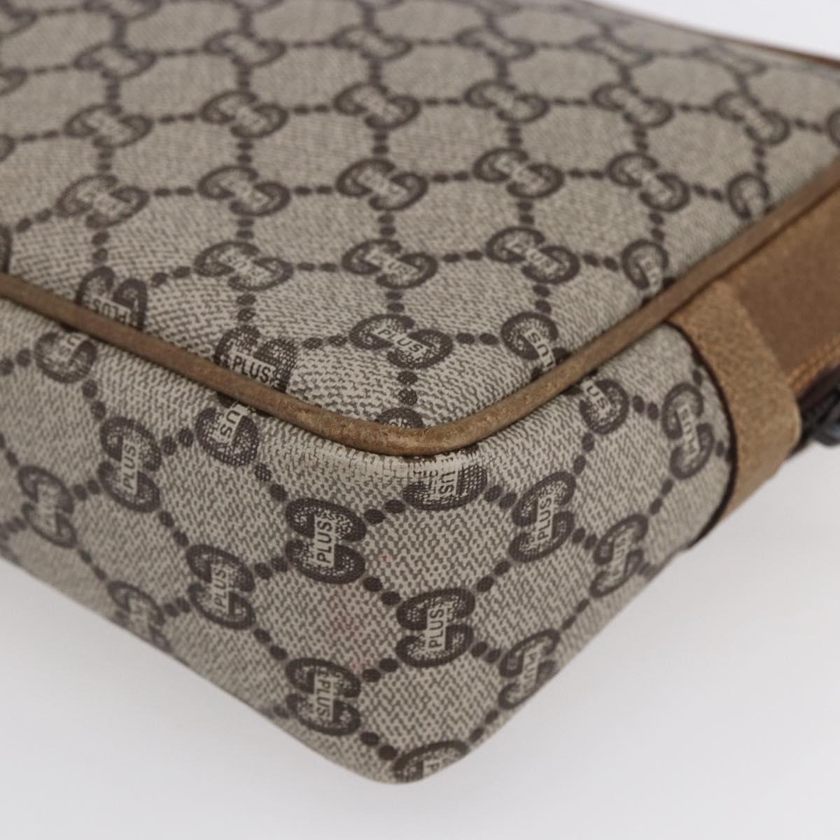 GUCCI GG Plus Supreme Clutch Bag PVC Beige Gold Auth 147771