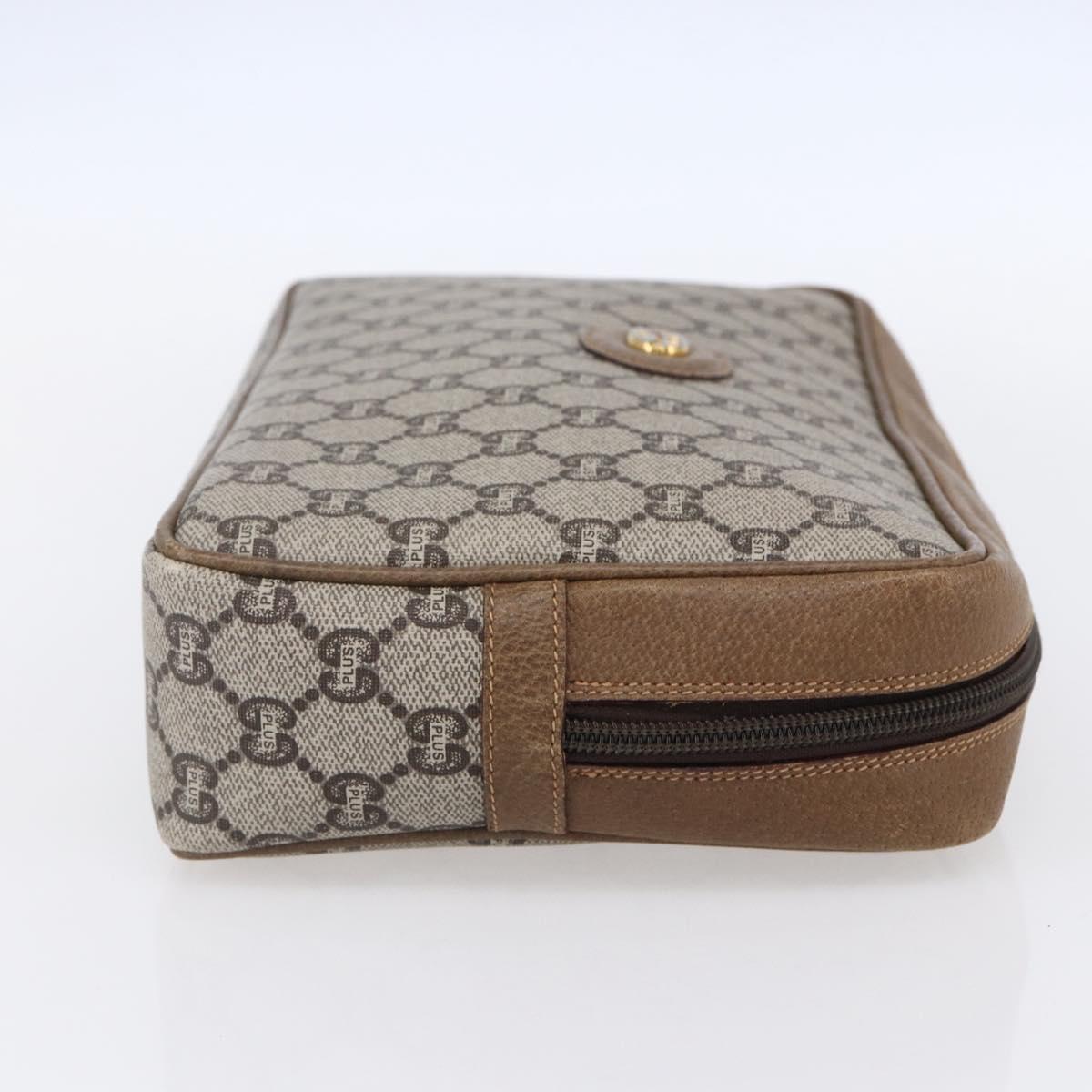 GUCCI GG Plus Supreme Clutch Bag PVC Beige Gold Auth 147771