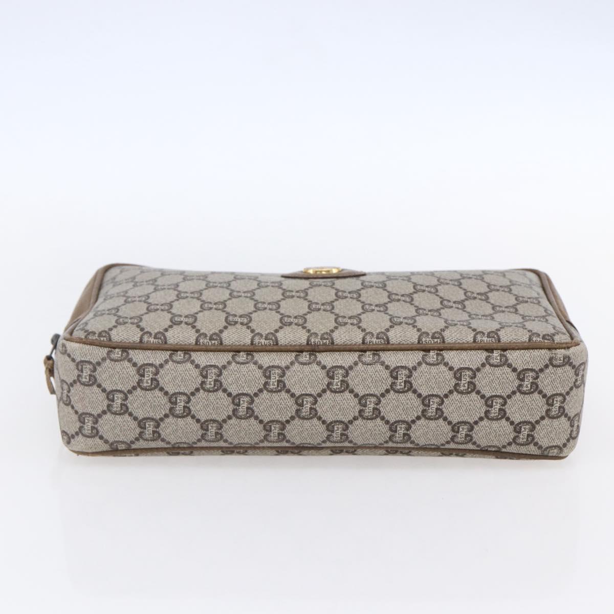 GUCCI GG Plus Supreme Clutch Bag PVC Beige Gold Auth 147771