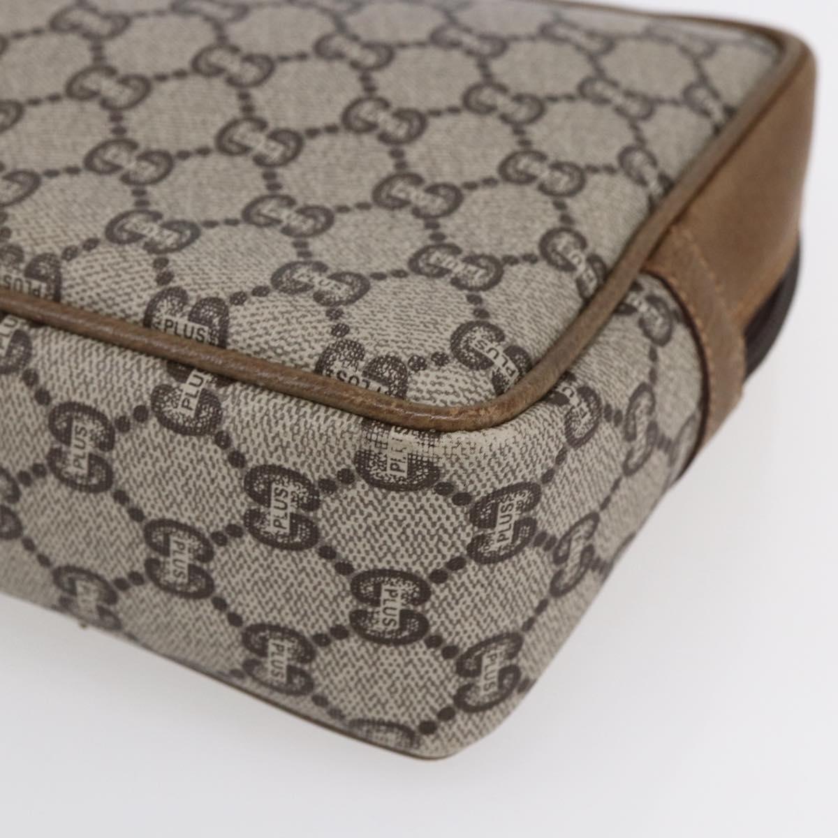 GUCCI GG Plus Supreme Clutch Bag PVC Beige Gold Auth 147771