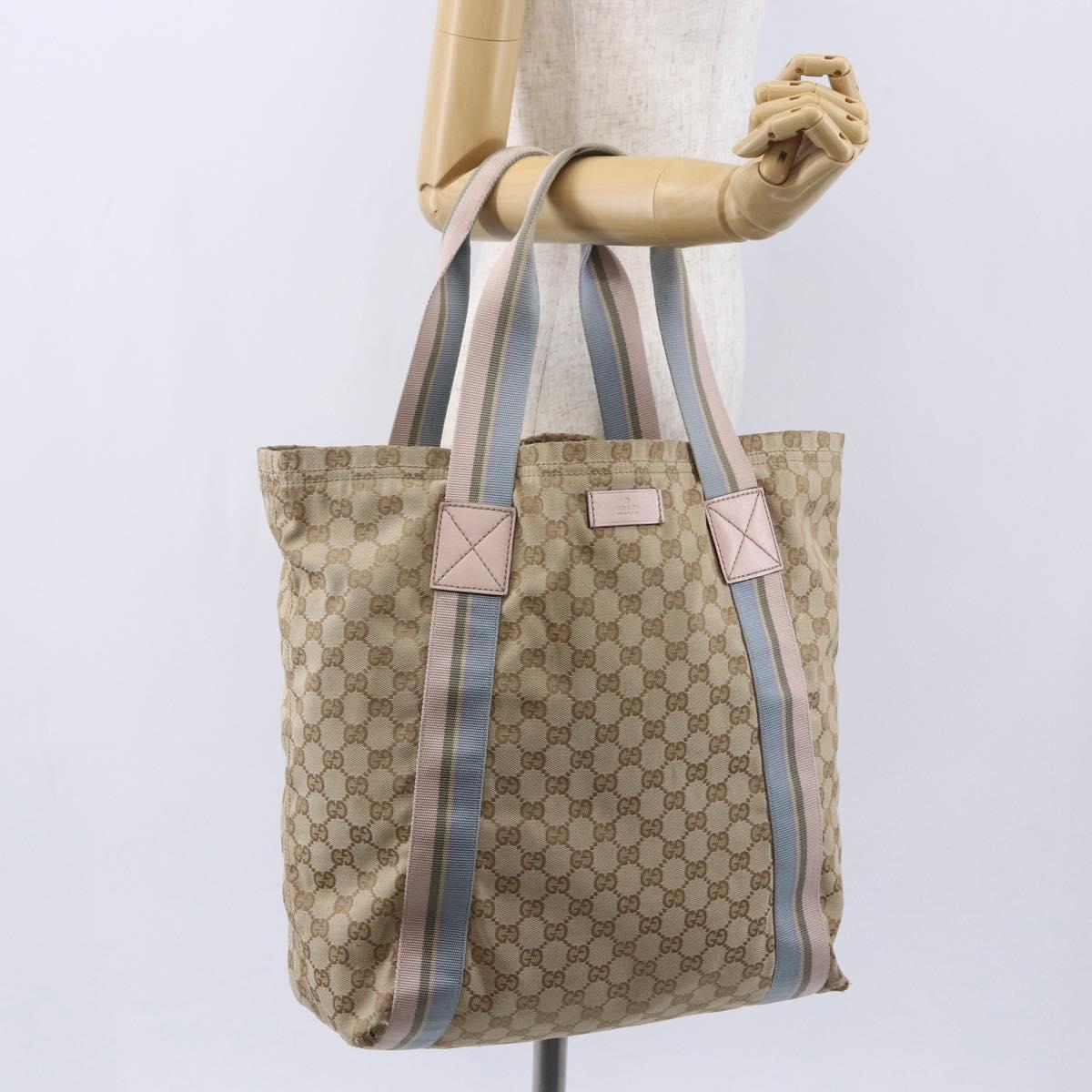 GUCCI GG Canvas Sherry Line Tote Bag Beige Pink Light blue 189669 Auth 147773