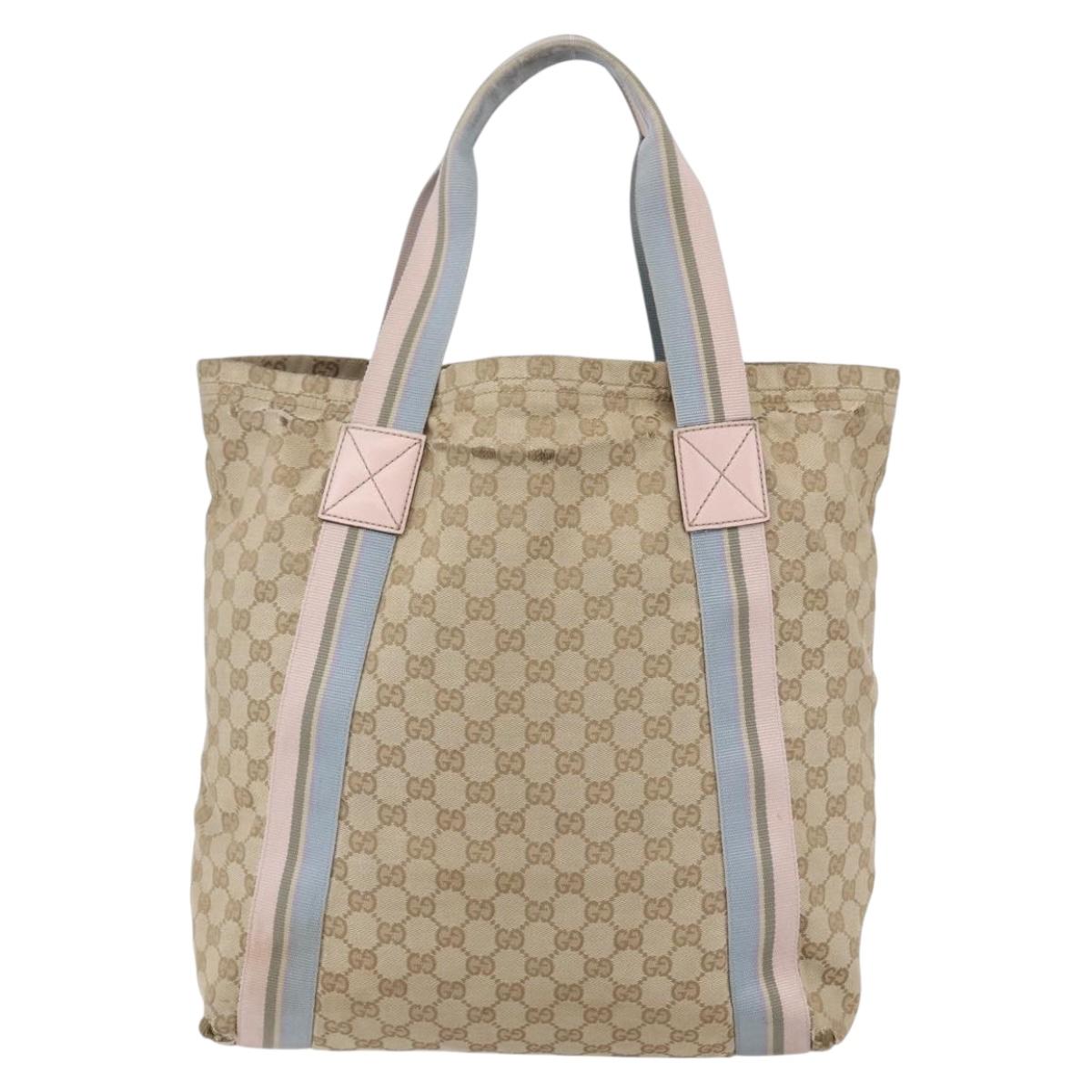 GUCCI GG Canvas Sherry Line Tote Bag Beige Pink Light blue 189669 Auth 147773