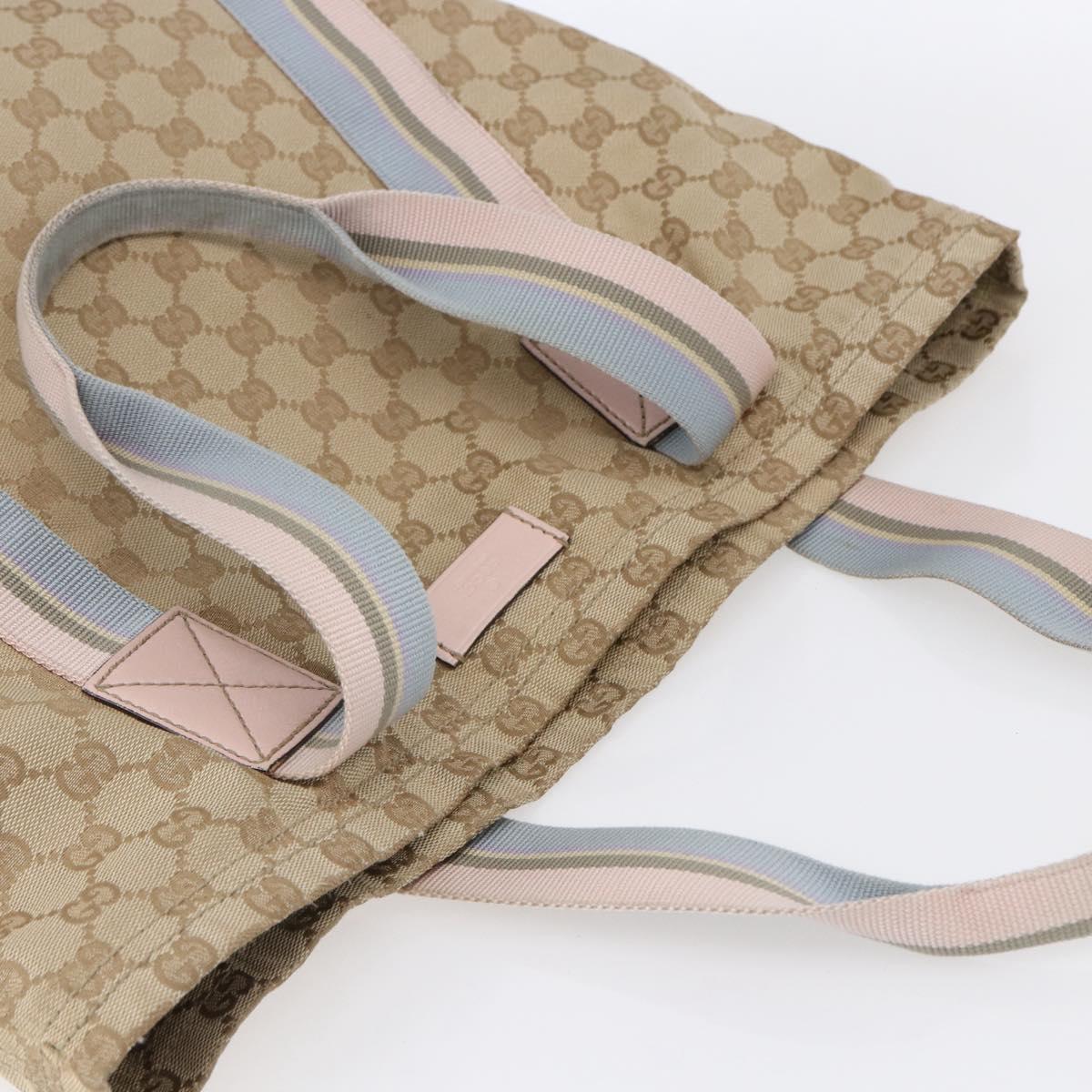 GUCCI GG Canvas Sherry Line Tote Bag Beige Pink Light blue 189669 Auth 147773