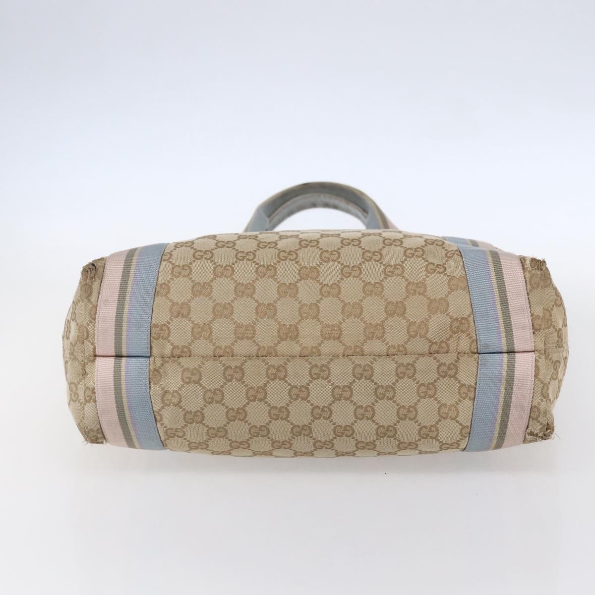 GUCCI GG Canvas Sherry Line Tote Bag Beige Pink Light blue 189669 Auth 147773