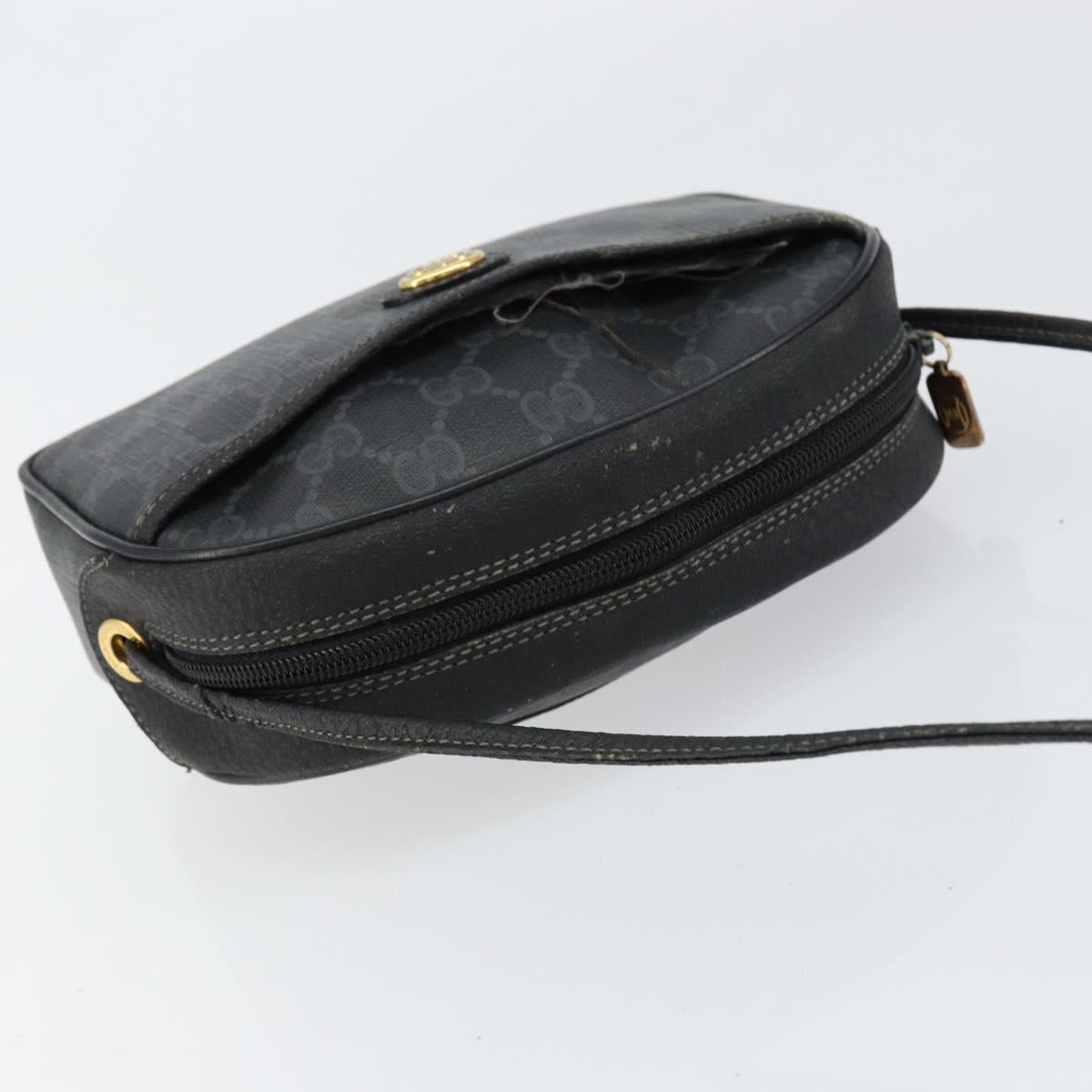 GUCCI GG Supreme Shoulder Bag PVC Black Gold 116 02 607 Auth 147775