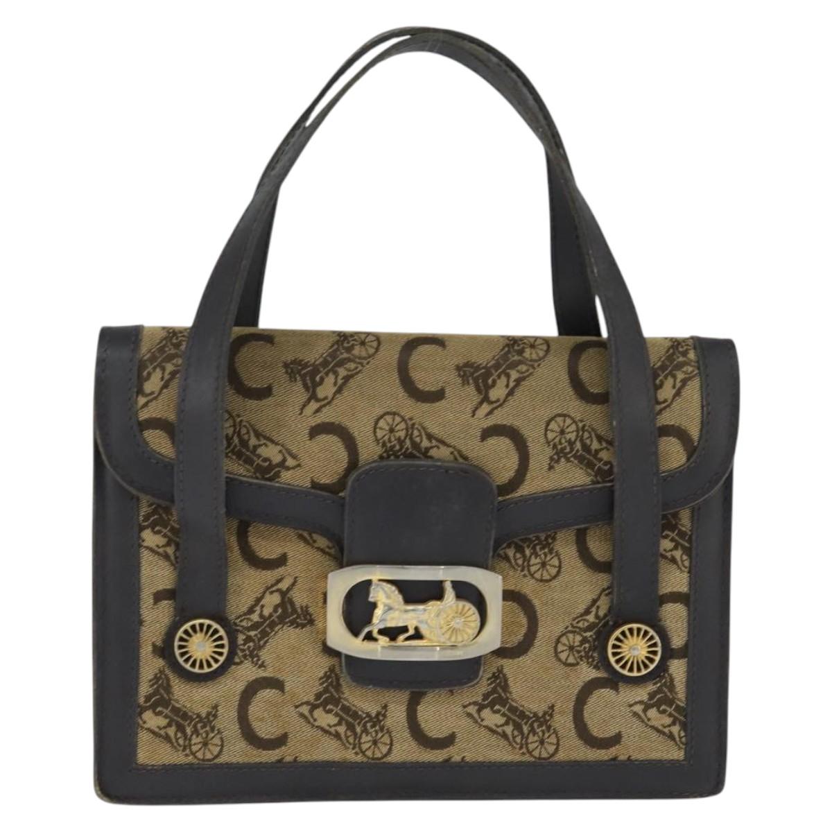 CELINE C Sulky Hand Bag Canvas Leather Brown Gold Auth 147776