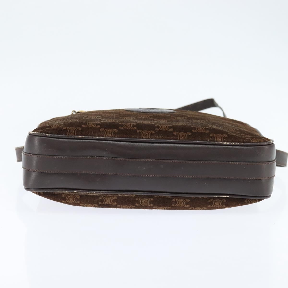CELINE Macadam Canvas Shoulder Bag Suede Brown Gold Auth 147778