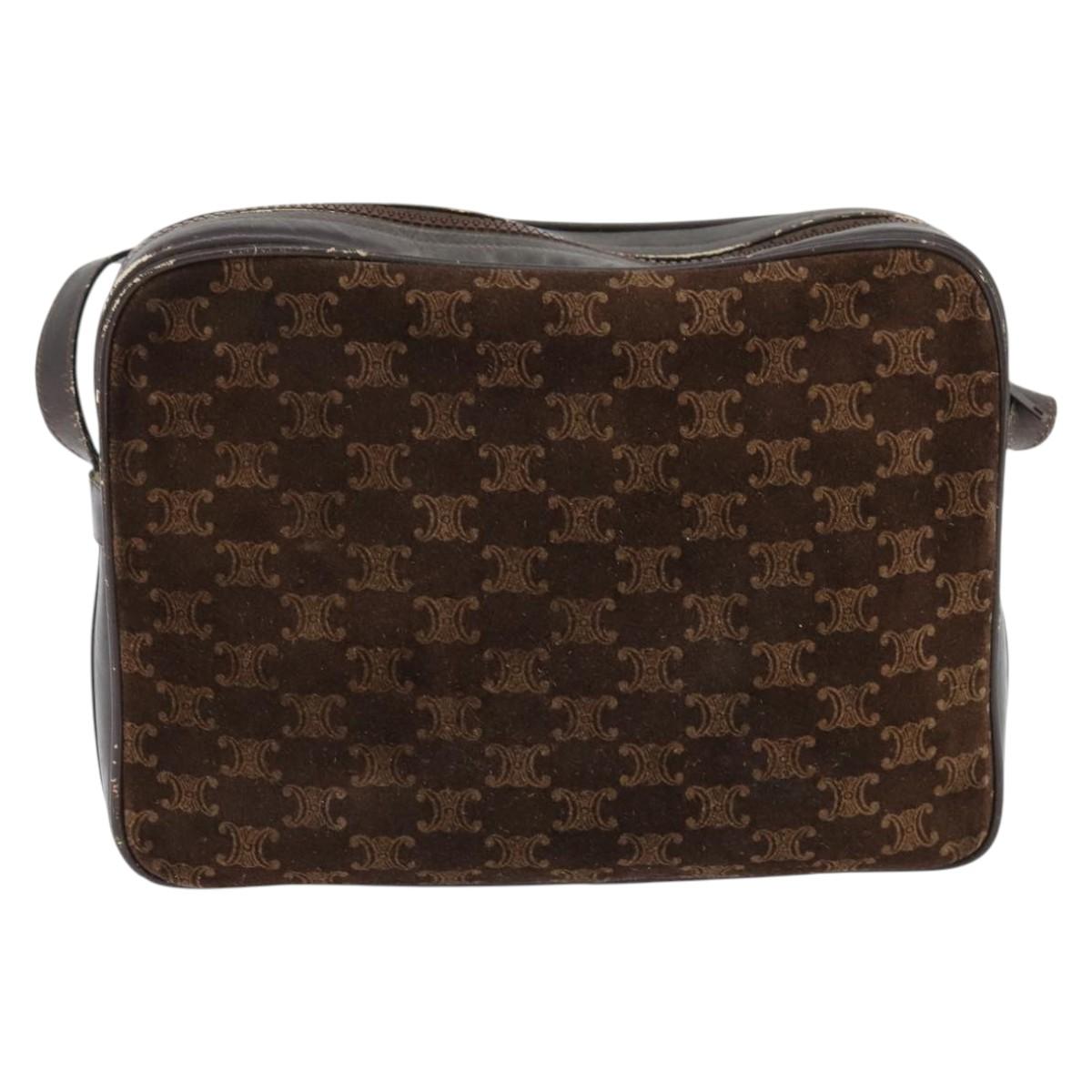 CELINE Macadam Canvas Shoulder Bag Suede Brown Gold Auth 147778