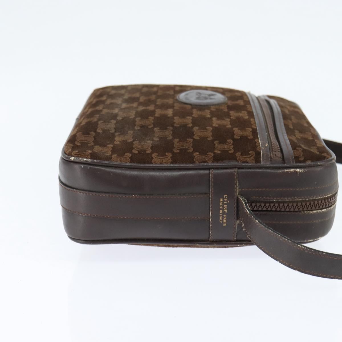 CELINE Macadam Canvas Shoulder Bag Suede Brown Gold Auth 147778