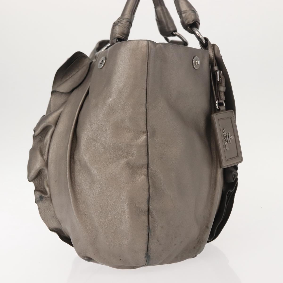 PRADA Shoulder Bag Leather Silver Auth 147780